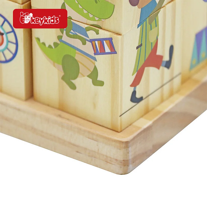 OEM 8 pcs circus animals wooden stacking cube blocks for kids W13D434