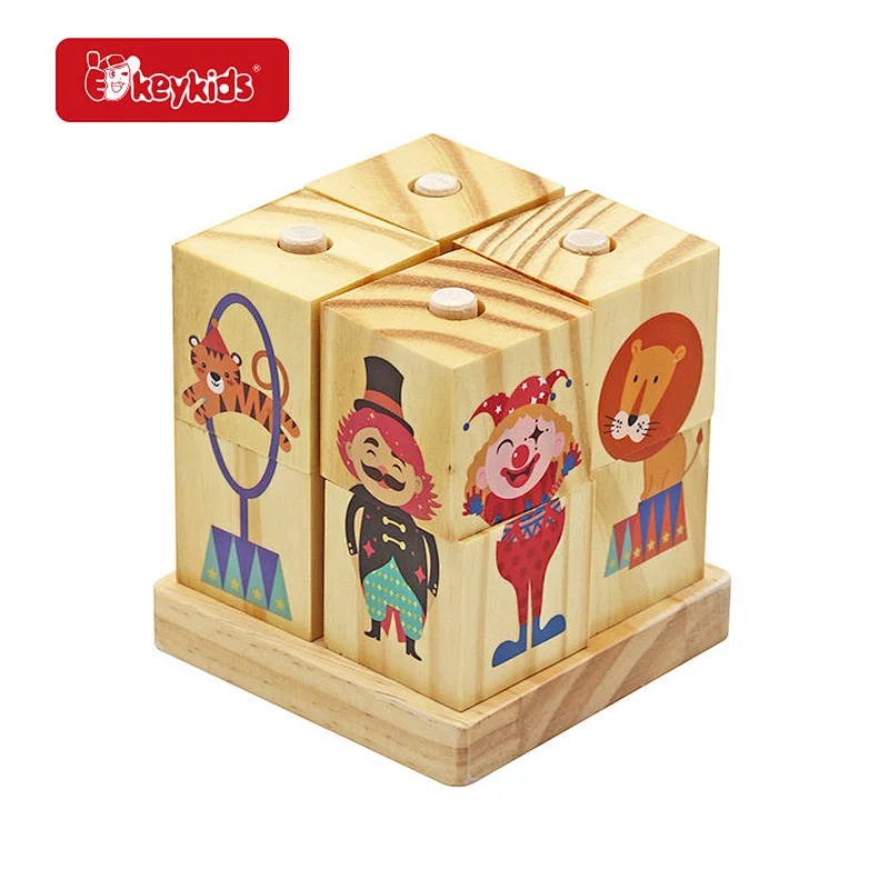 OEM 8 pcs circus animals wooden stacking cube blocks for kids W13D434